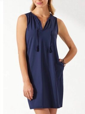 Tommy Bahama Pearl Split Neck Spa Dress in Navy